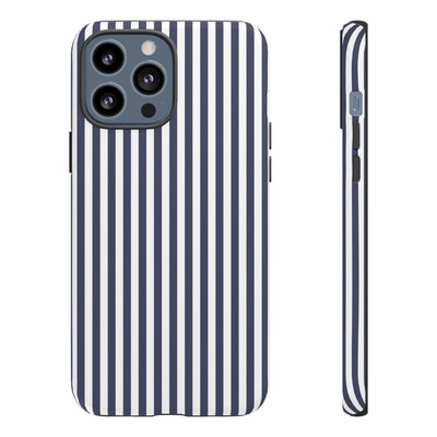 Tough Premium Navy Blue Stripes Phone Case Gift for Her - For Apple iPhone 16 Pro Max 16e iPhone 15 Pro iPhone Iphone 14 Plus 13 Pro 12 SE XR - Studio40ParkLane