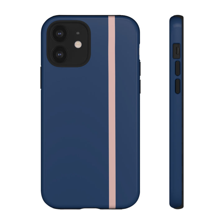 Tough Phone Case Navy Blue Orange Stripe iPhone 18 17 16 15 14 13 12 Pro Max Plus, Samsung Galaxy S26 S25 S24 Ultra Cute Preppy Sport - Studio40ParkLane