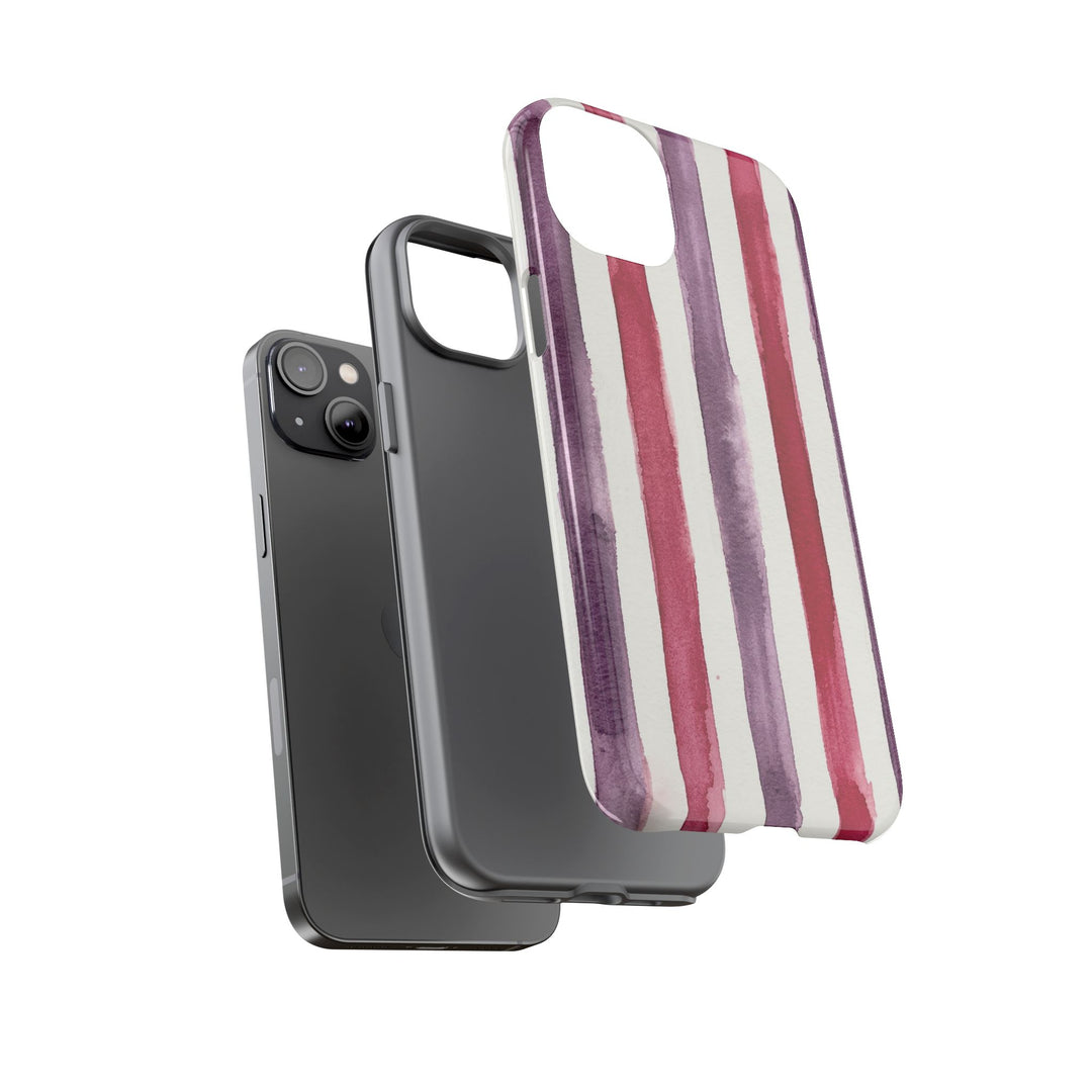 Tough Cute Wine Red Purple Stripes Phone Case, for IPhone 17 Pro Max | Iphone 17 Air, Iphone 16, IPhone 15, 14 13 12, Samsung Galaxy S26, S25, S24, S23 - Studio40ParkLane