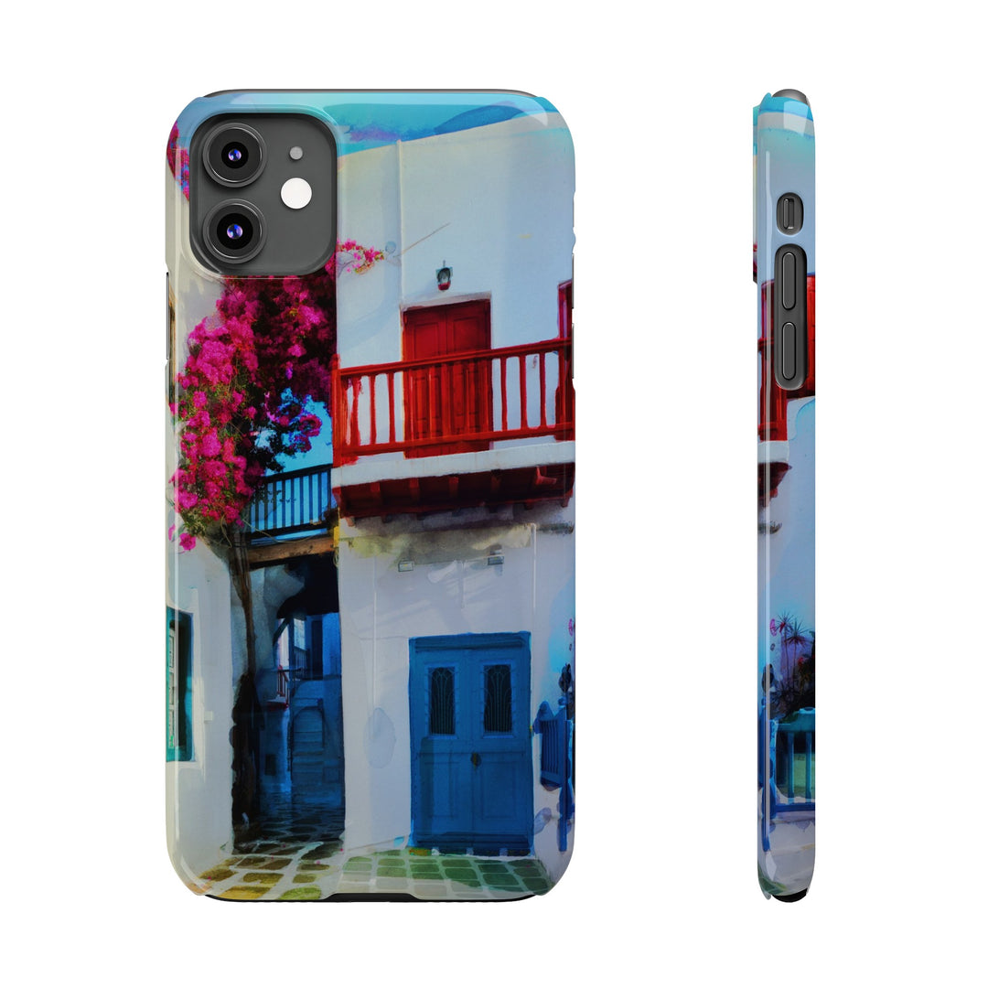 Slim Cute Phone Cases for Iphone | iPhone 15 Case | iPhone 15 Pro Max Case, Iphone 14, Iphone 14 Pro Max, Iphone 13, Colorful Greek Alley Watercolor - Studio40ParkLane