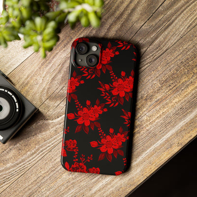 Slim Cute Phone Cases for Iphone - | iPhone 15 Case | iPhone 15 Pro Max Case, Iphone 14 Case, Iphone 14 Pro Max, Iphone 13, Red Black Flowers