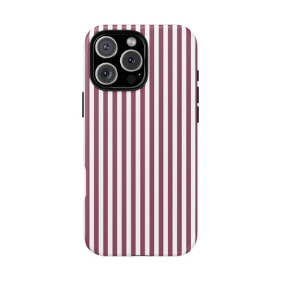 Tough Premium Old Claret Stripes Phone Case Gift for Her - For Apple iPhone 16 Pro Max 16e iPhone 15 Pro iPhone Iphone 14 Plus 13 Pro 12 SE XR - Studio40ParkLane