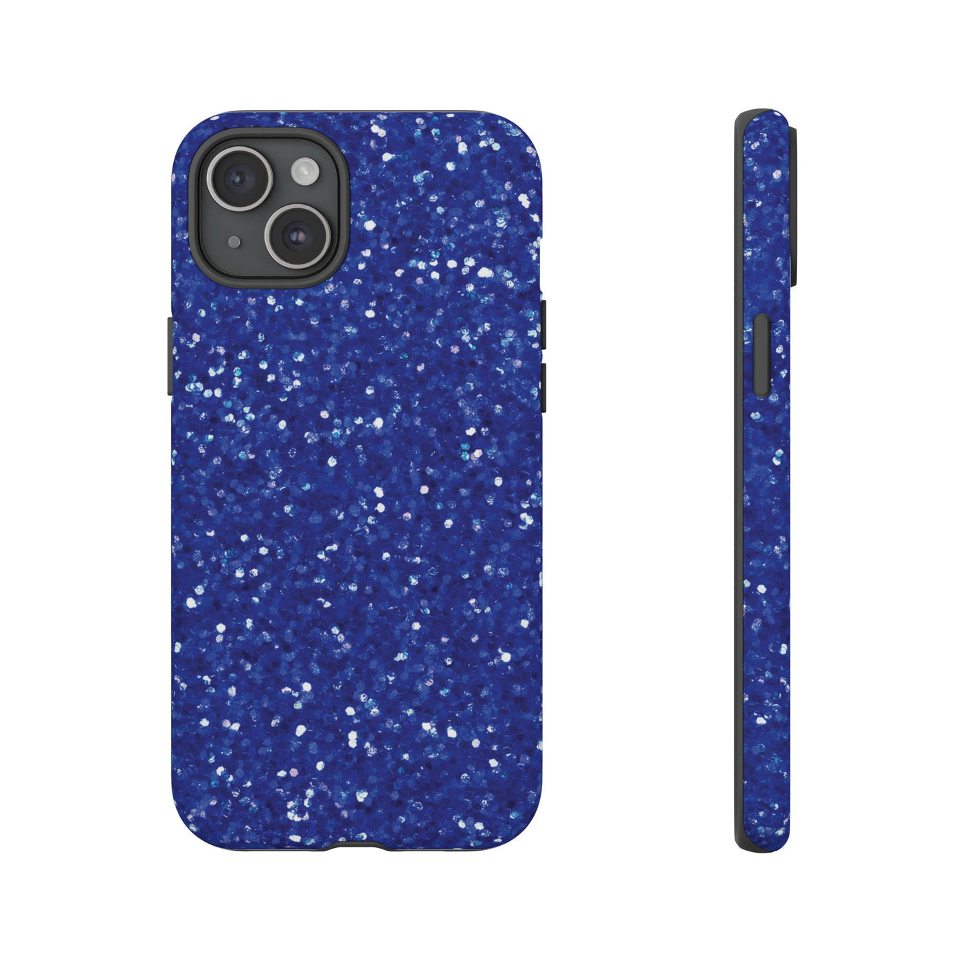 Chic Blue Faux Play on Glitter Effect Cute Phone Case, for IPhone 16 pro Max | Iphone 15, Iphone 14, IPhone 13 Case, 11 8 7, Samsung Galaxy S24, S23, S22, S21, 2 Layer Protection