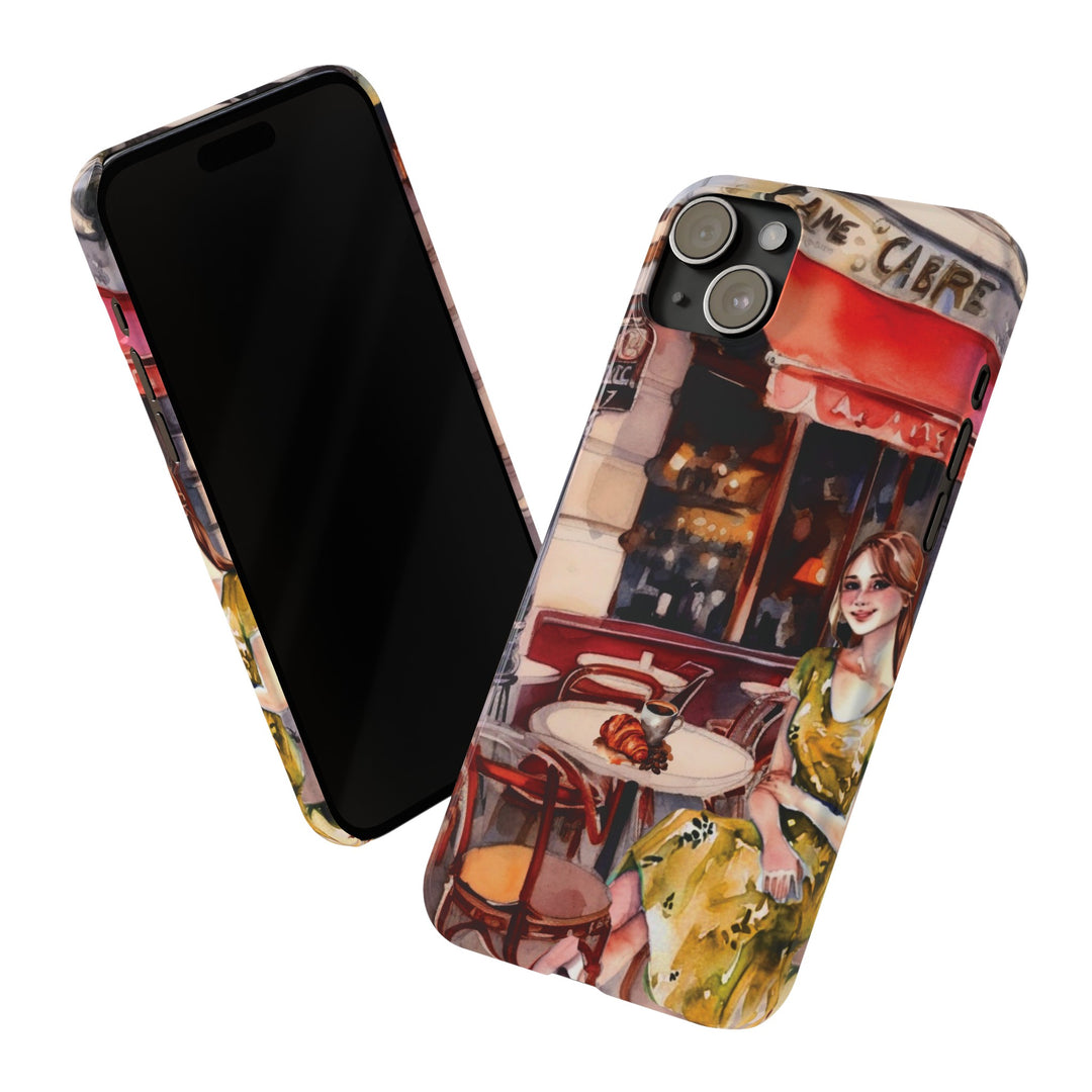 Slim Cute Phone Cases for Iphone - | iPhone 15 Case | iPhone 15 Pro Max Case, Iphone 14 Case, Iphone 14 Pro Max, Iphone 13, Paris Cafe Coffee Croissant - Studio40ParkLane