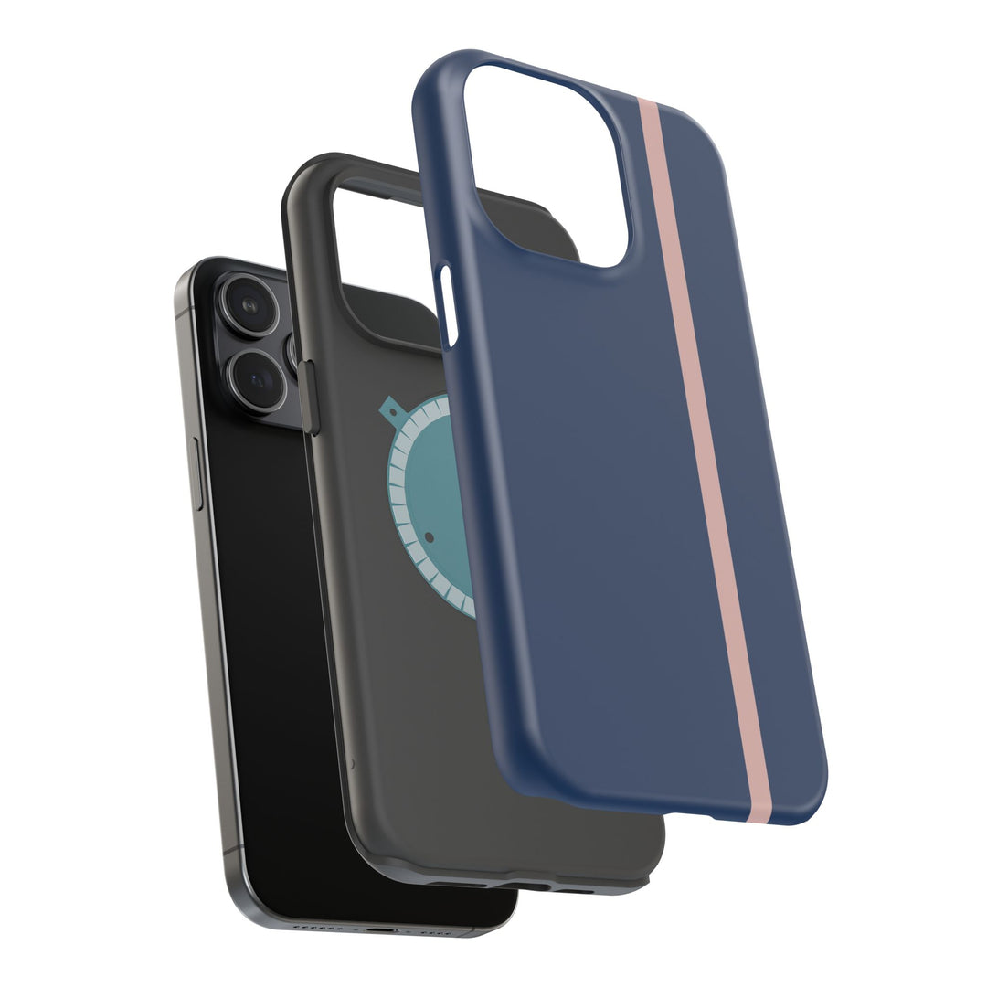 MagSafe Navy Blue Blush Pink Stripe Tough Phone Case iPhone 18 17 16 15 14 13 Pro Max Samsung Galaxy S26 Dual Layer Modern Luxury Cover - Studio40ParkLane