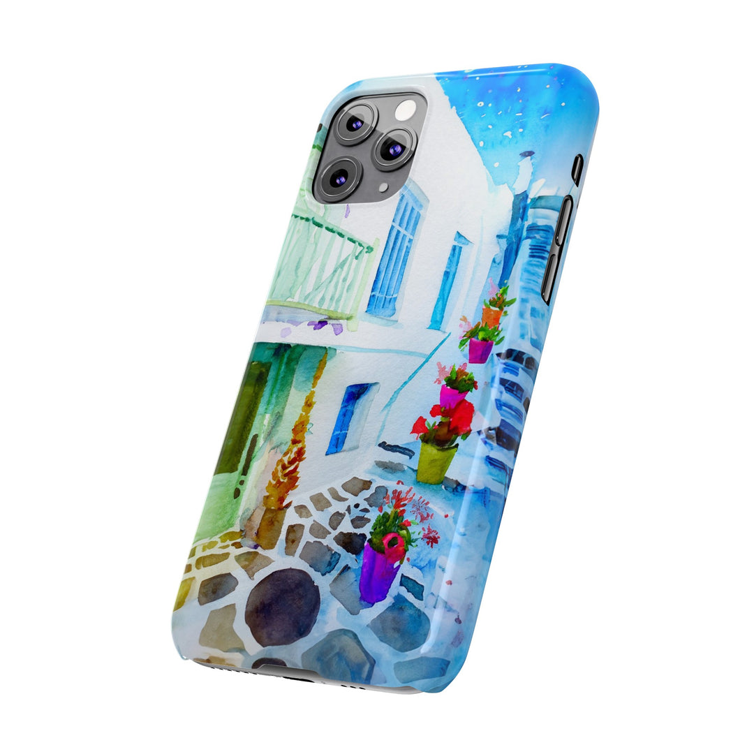 Slim Cute Phone Cases for Iphone | iPhone 15 Case | iPhone 15 Pro Max Case, Iphone 14, Iphone 14 Pro Max, Iphone 13, Colorful Greek Alley Watercolor - Studio40ParkLane
