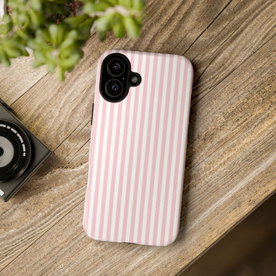 Tough Premium Sweet Pink Stripes Phone Case Gift for Her - For Apple iPhone 16 Pro Max 16e iPhone 15 Pro iPhone Iphone 14 Plus 13 Pro 12 SE XR - Studio40ParkLane