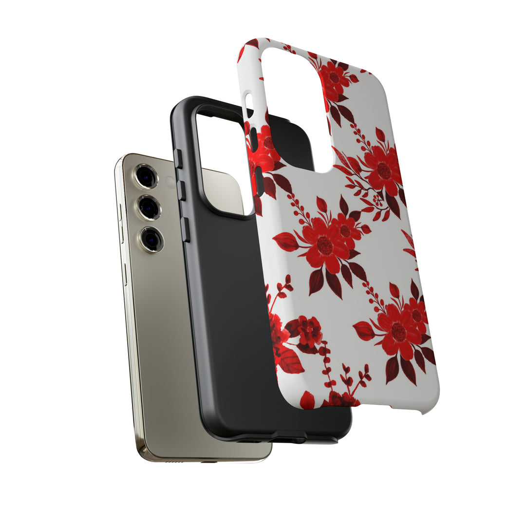 Cute Samsung Phone Case | Aesthetic Samsung Phone Case | Galaxy S23, S22, S21, S20 | Red White Flowers, Protective Phone Case - Studio40ParkLane