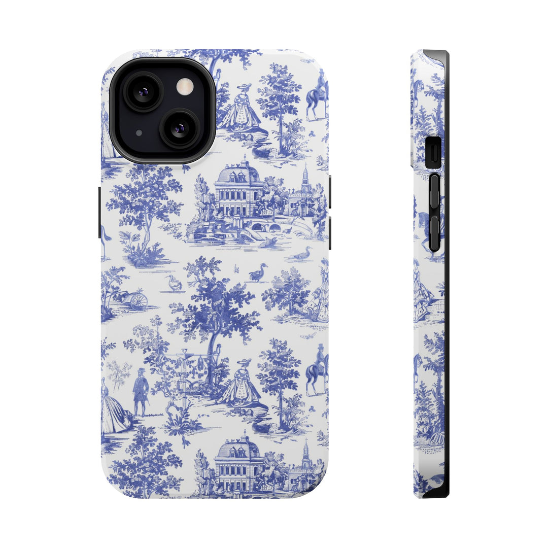 Blue Toile Magnetic Impact-Resistant Cute Phone Case for Iphone 16, iPhone 15 Pro Max Plus 14, 13, 12, 11 Gift for her - Studio40ParkLane