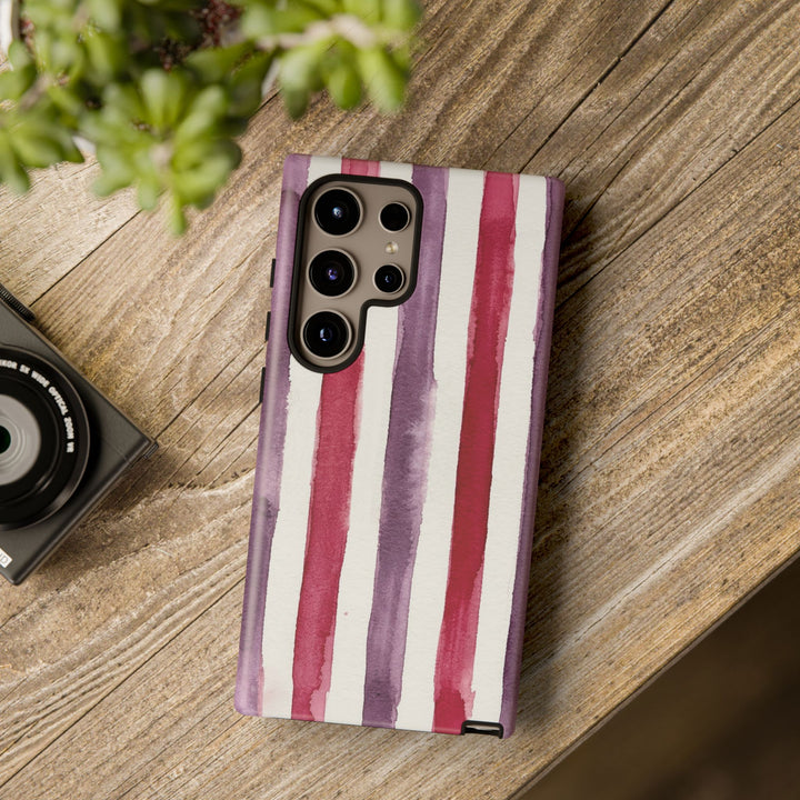 Tough Cute Wine Red Purple Stripes Phone Case, for IPhone 17 Pro Max | Iphone 17 Air, Iphone 16, IPhone 15, 14 13 12, Samsung Galaxy S26, S25, S24, S23 - Studio40ParkLane