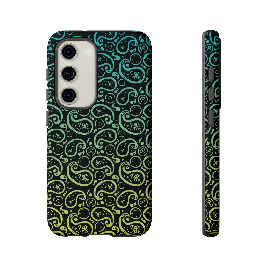 Cute Samsung Phone Case | Aesthetic Samsung Phone Case | Paisley Blue Yellow Black | Galaxy S23, S22, S21, S20 | Luxury Double Layer | Cool - Studio40ParkLane
