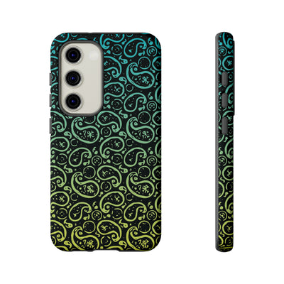 Cute Samsung Phone Case | Aesthetic Samsung Phone Case | Paisley Blue Yellow Black | Galaxy S23, S22, S21, S20 | Luxury Double Layer | Cool