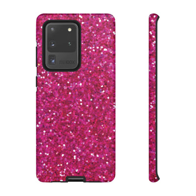 Chic Pink Faux Play on Glitter Effect Cute Phone Case, for IPhone 16 pro Max | Iphone 15, Iphone 14, IPhone 13 Case, 11 8 7, Samsung Galaxy S24, S23, S22, S21, 2 Layer Protection