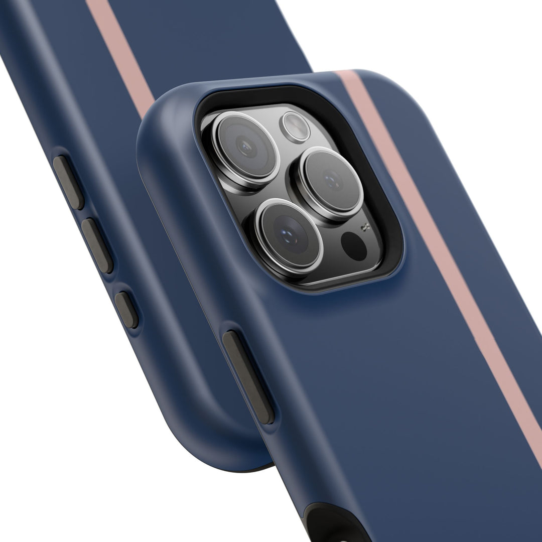 MagSafe Navy Blue Blush Pink Stripe Tough Phone Case iPhone 18 17 16 15 14 13 Pro Max Samsung Galaxy S26 Dual Layer Modern Luxury Cover - Studio40ParkLane