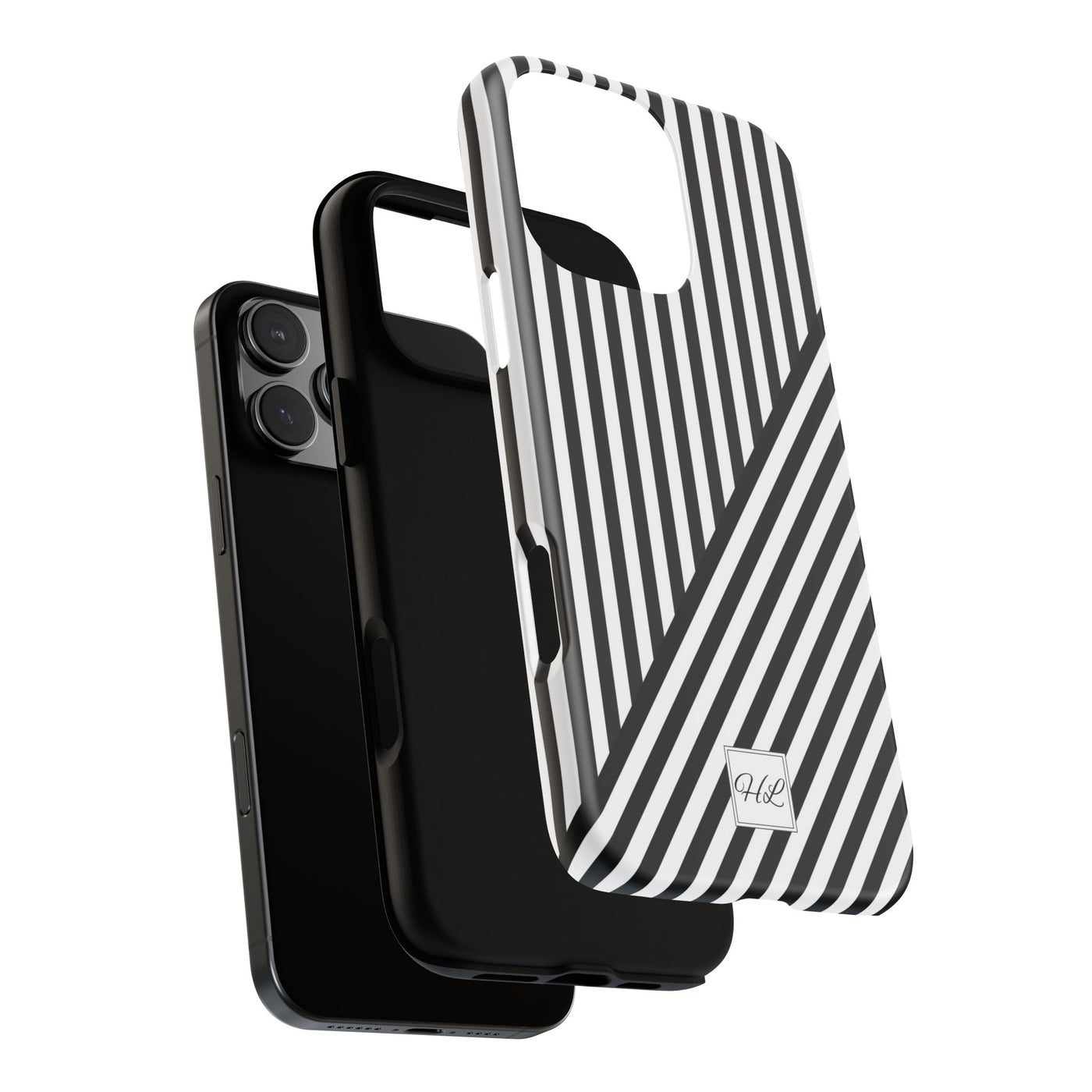 Custom Personalized Aesthetic Stripes Black White Tough Phone Case - For iPhone 17 Pro Max iPhone 16 Pro iPhone 15 Iphone 14 Plus 13 12 11 - Studio40ParkLane