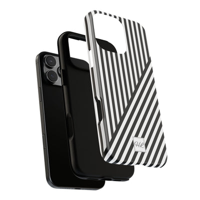 Custom Personalized Aesthetic Stripes Black White Tough Phone Case - For iPhone 17 Pro Max iPhone 16 Pro iPhone 15 Iphone 14 Plus 13 12 11 - Studio40ParkLane