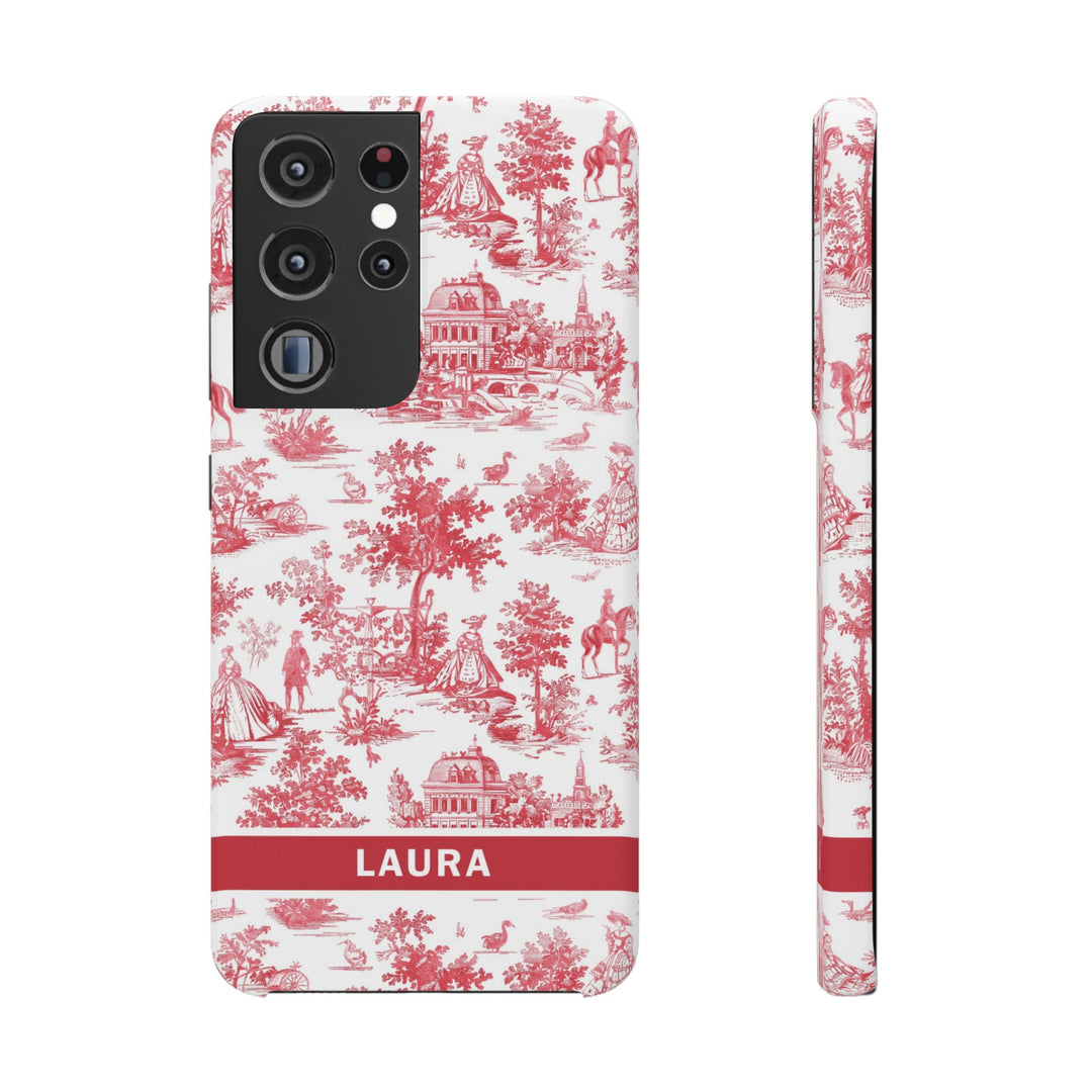 Snap French Toile Personalized Initial Custom Gift for Her Cute Phone Cases for Samsung S24, S23, S22, S21, S20, Plus and Ultra and Iphone, 16, 15, 14, 13, 12, 11. 10 - Studio40ParkLane