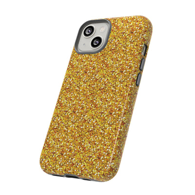 Chic Gold Faux Play on Glitter Effect Cute Phone Case, for IPhone 16 pro Max | Iphone 15, Iphone 14, IPhone 13 Case, 11 8 7, Samsung Galaxy S24, S23, S22, S21, 2 Layer Protection