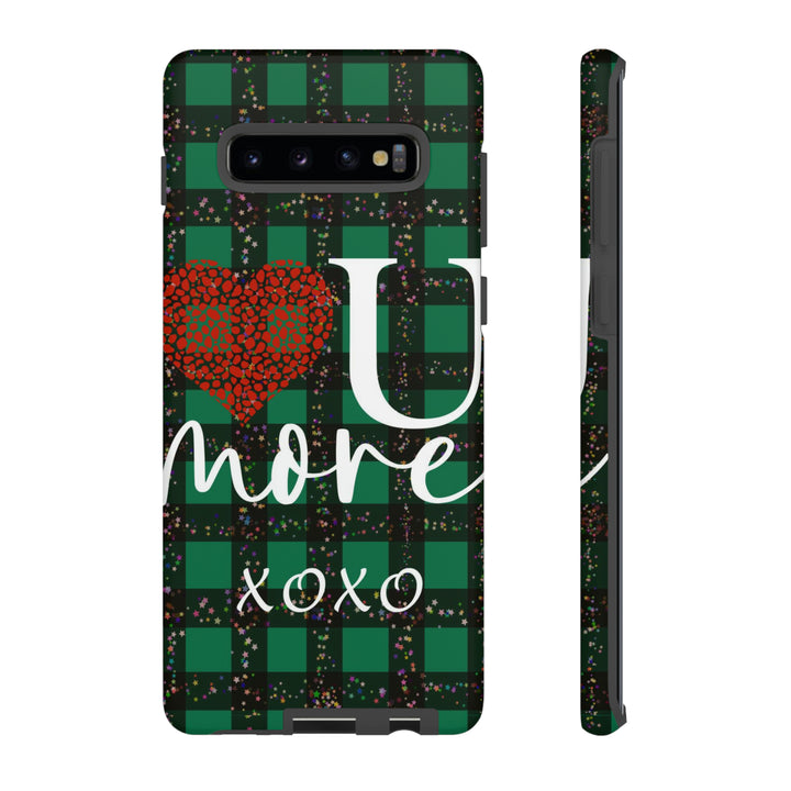 Cute Samsung Phone Cases, Designer Samsung Galaxy S23 Phone Case, Samsung S22 Case, Samsung S21 Case, Samsung S20 Case, Green Plaid Love You - Studio40ParkLane