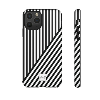Custom Personalized Aesthetic Stripes Black White Tough Phone Case - For iPhone 17 Pro Max iPhone 16 Pro iPhone 15 Iphone 14 Plus 13 12 11 - Studio40ParkLane