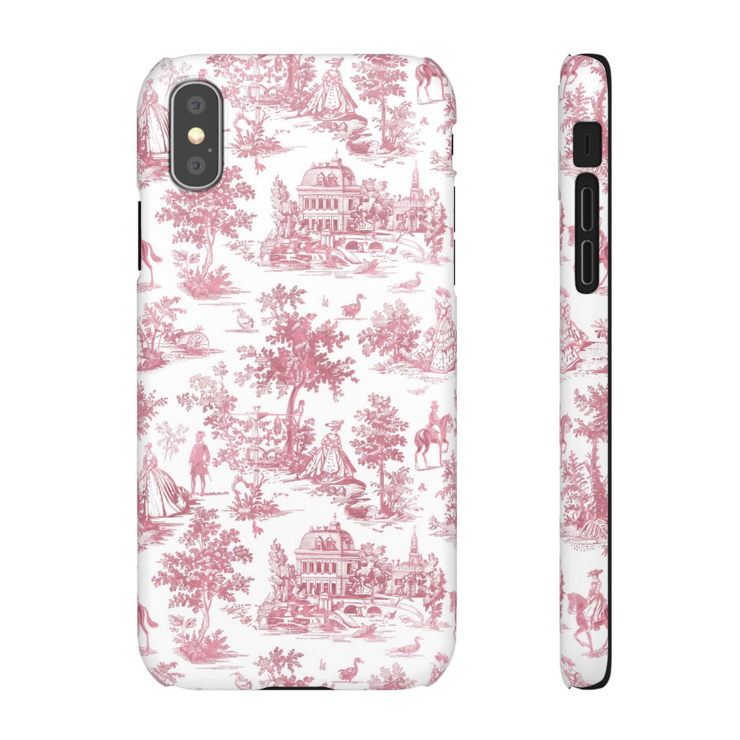 Sleek Snap Pink French Toile Cute Phone Case for iPhone 16 15 14 13 12 11 X Xs Max Xr Pro Plus Samsung Galaxy S24 S23 S22 S21 S20 Note Ultra