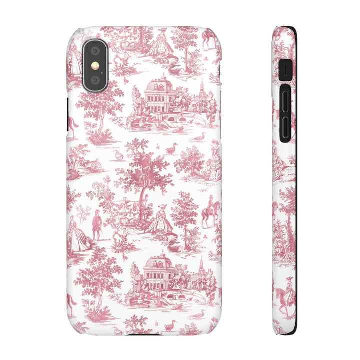 Sleek Snap Pink French Toile Cute Phone Case for iPhone 16 15 14 13 12 11 X Xs Max Xr Pro Plus Samsung Galaxy S24 S23 S22 S21 S20 Note Ultra