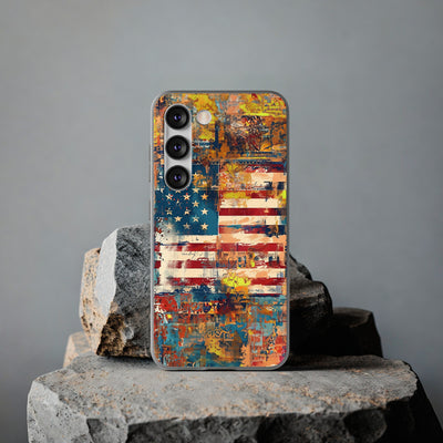 Cute Flexi Phone Cases, US Flag Abstract, Compatible with Samsung Galaxy S23, Samsung S22, Samsung S21, Samsung S20, Galaxy S20 Ultra