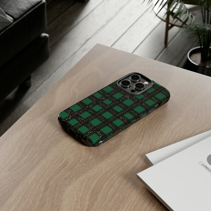 Cute IPhone Case | iPhone 15 Case | iPhone 15 Pro Max Case, Iphone 14 Case, Iphone 14 Pro Max Case IPhone Case for Art Lovers, Green Festive Plaid - Studio40ParkLane