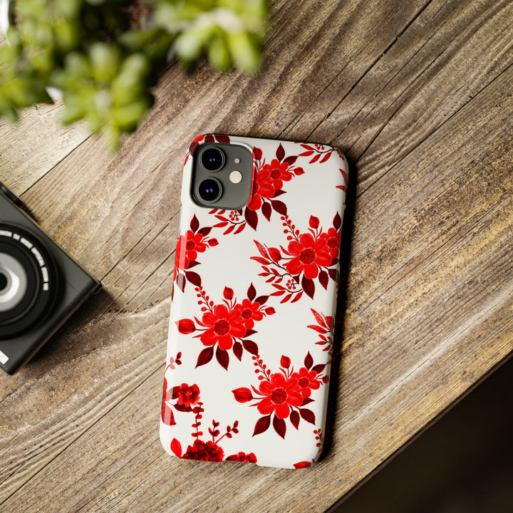 Slim Cute Phone Cases for Iphones - | iPhone 15 Case | iPhone 15 Pro Max Case, Iphone 14 Case, Iphone 14 Pro Max, Iphone 13, Red White Flowers - Studio40ParkLane