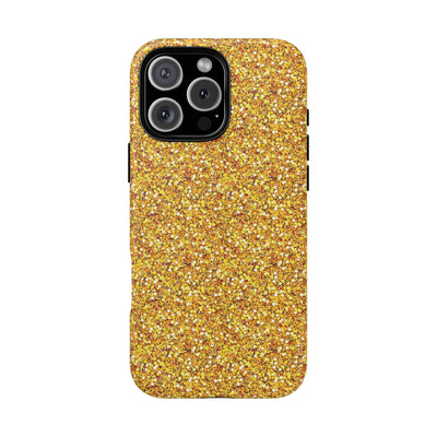 Chic Gold Faux Play on Glitter Effect Cute Phone Case, for IPhone 16 pro Max | Iphone 15, Iphone 14, IPhone 13 Case, 11 8 7, Samsung Galaxy S24, S23, S22, S21, 2 Layer Protection