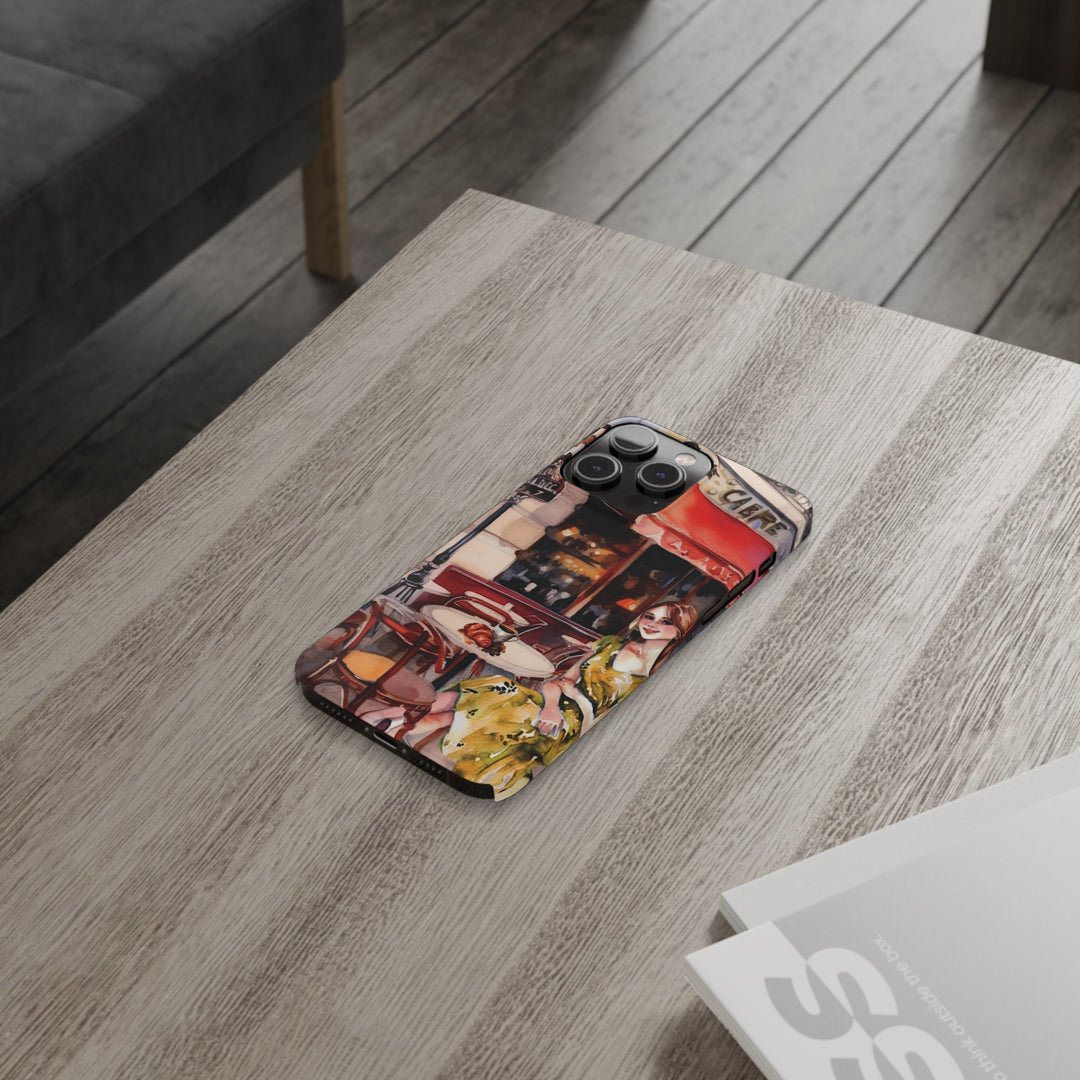 Slim Cute Phone Cases for Iphone - | iPhone 15 Case | iPhone 15 Pro Max Case, Iphone 14 Case, Iphone 14 Pro Max, Iphone 13, Paris Cafe Coffee Croissant - Studio40ParkLane