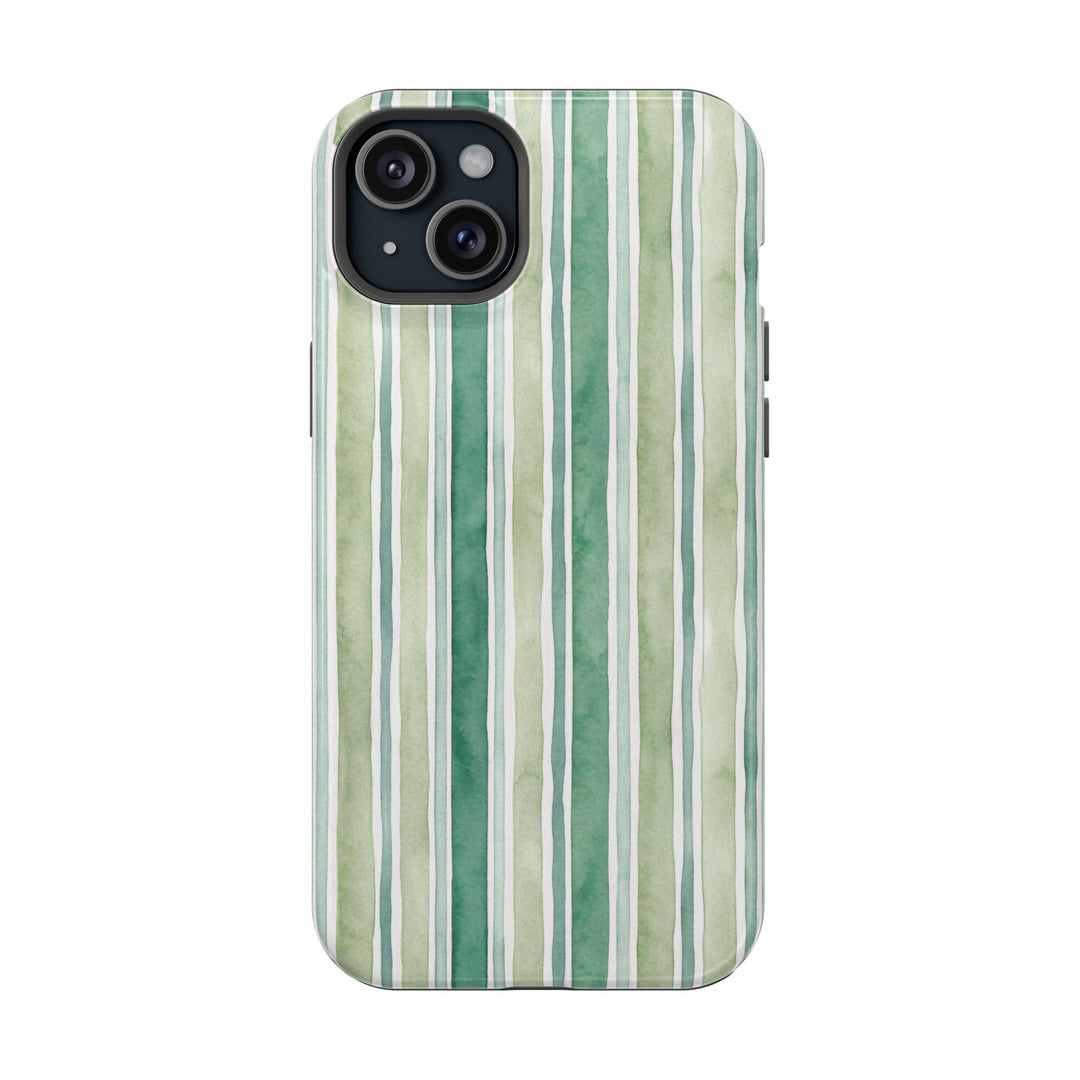 Aesthetic Tough Magsafe Green Stripes Watercolor Phone Case - For iPhone 17 Pro Max iPhone 16 Pro iPhone 15 Iphone 14 Plus 13 Pro 12 11 10 - Studio40ParkLane