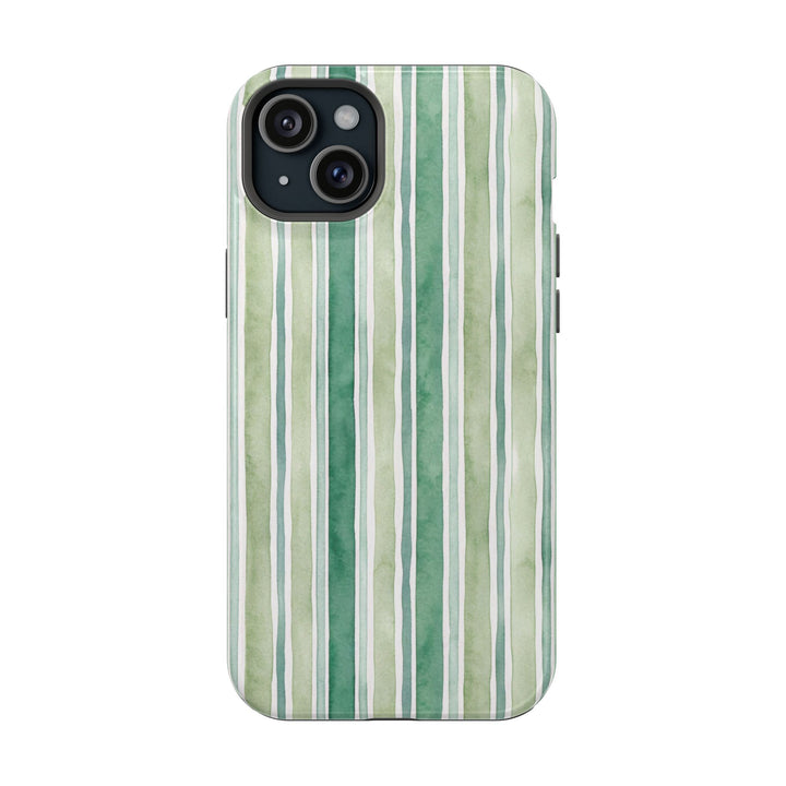 Aesthetic Tough Magsafe Green Stripes Watercolor Phone Case - For iPhone 17 Pro Max iPhone 16 Pro iPhone 15 Iphone 14 Plus 13 Pro 12 11 10 - Studio40ParkLane