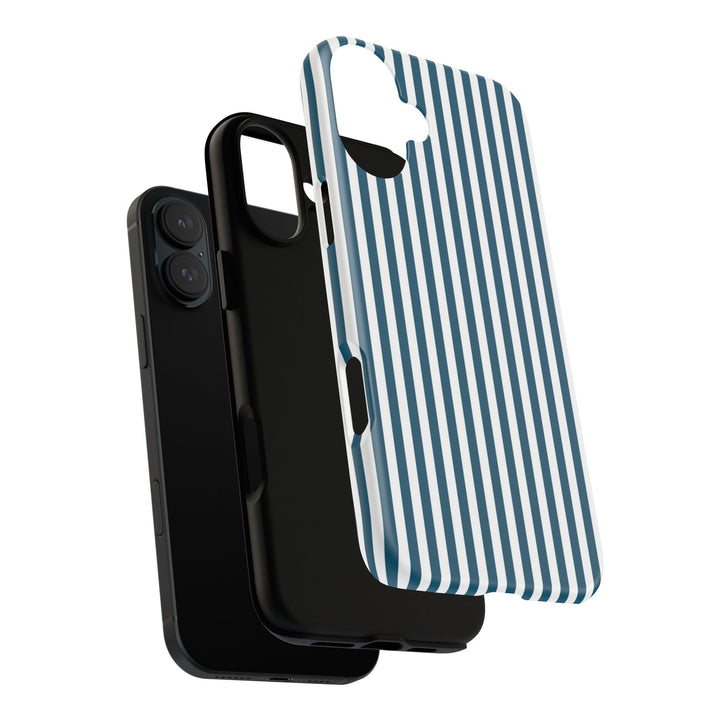 Tough Premium Teal Blue Stripes Phone Case Gift for Her - For Apple iPhone 16 Pro Max 16e iPhone 15 Pro iPhone Iphone 14 Plus 13 Pro 12 SE XR - Studio40ParkLane