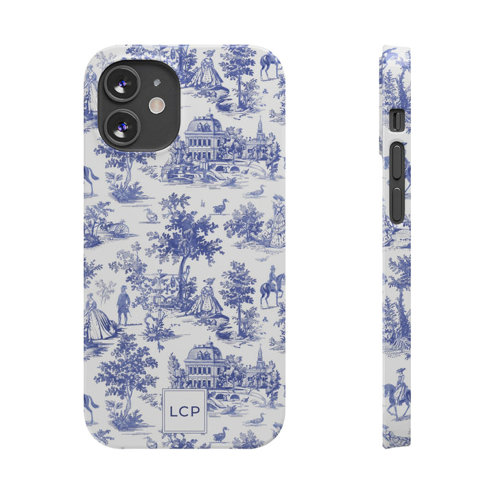 Slim Personalized Slim Blue Vintage French Toile Cute Phone Cases for Iphone 16 Pro Max | iPhone 15 Case | iPhone 15 Pro Max Case, Iphone 14, Iphone 14 Pro Max, Iphone 13 12 11 8 7 - Studio40ParkLane