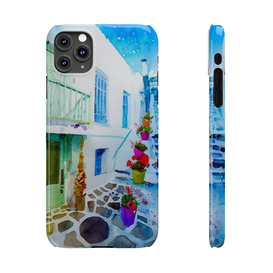 Slim Cute Phone Cases for Iphone | iPhone 15 Case | iPhone 15 Pro Max Case, Iphone 14, Iphone 14 Pro Max, Iphone 13, Colorful Greek Alley Watercolor - Studio40ParkLane