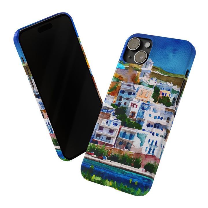 Slim Cute Phone Cases for Iphone | iPhone 15 Case | iPhone 15 Pro Max Case, Iphone 14, Iphone 14 Pro Max, Iphone 13, Colorful Greek House Watercolor - Studio40ParkLane