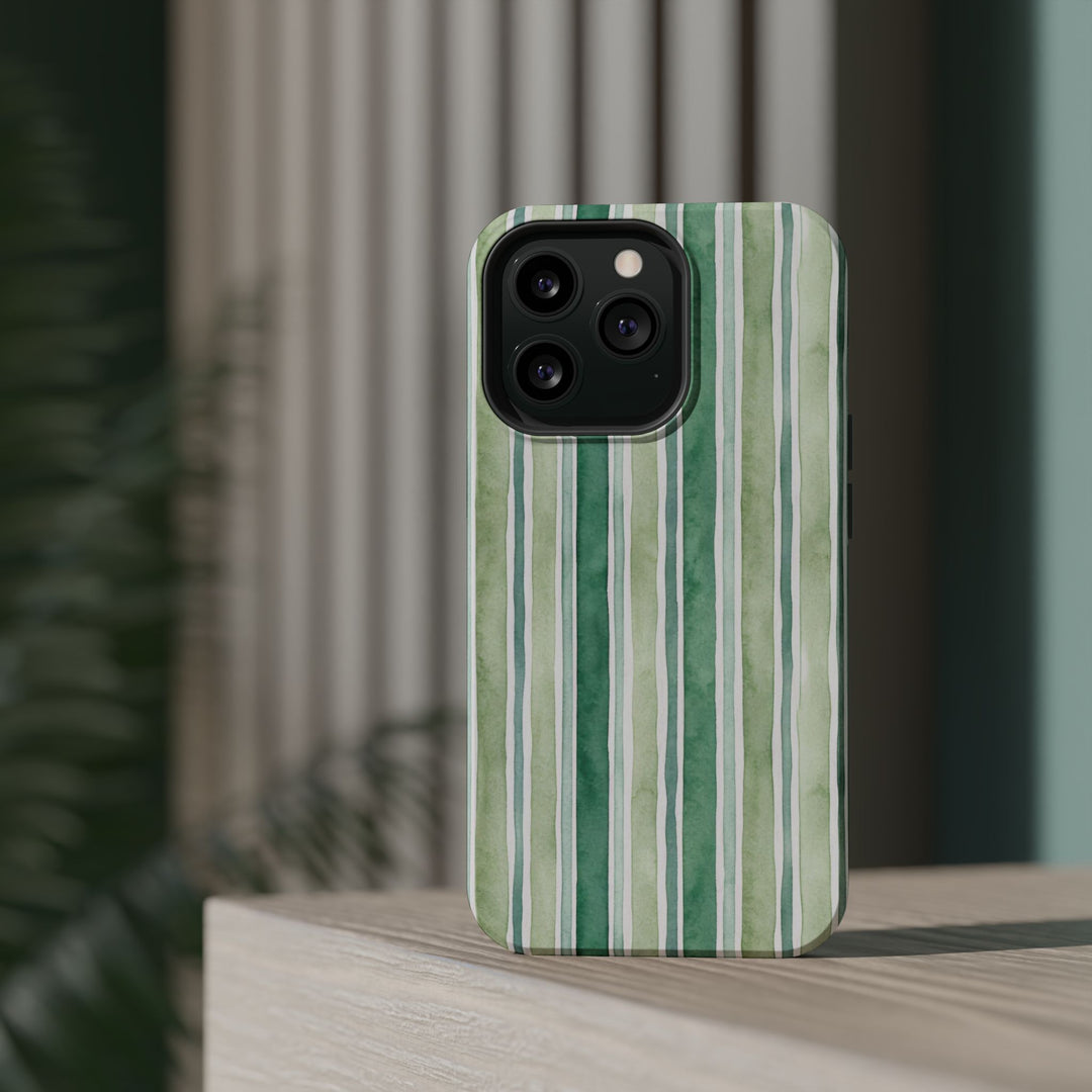 Aesthetic Tough Magsafe Green Stripes Watercolor Phone Case - For iPhone 17 Pro Max iPhone 16 Pro iPhone 15 Iphone 14 Plus 13 Pro 12 11 10 - Studio40ParkLane