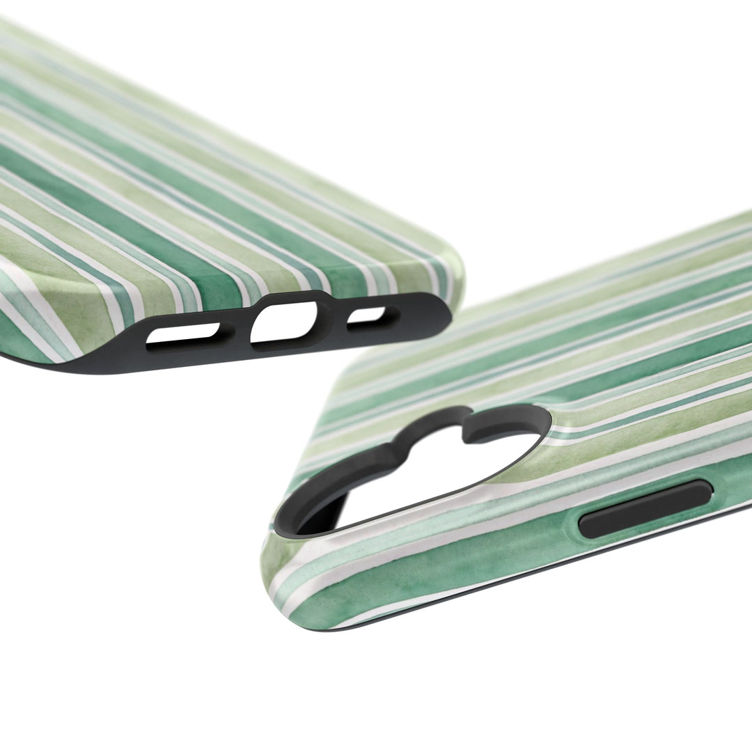 Aesthetic Tough Magsafe Green Stripes Watercolor Phone Case - For iPhone 17 Pro Max iPhone 16 Pro iPhone 15 Iphone 14 Plus 13 Pro 12 11 10 - Studio40ParkLane