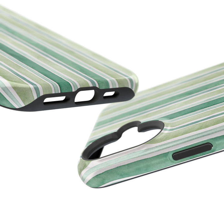 Aesthetic Tough Magsafe Green Stripes Watercolor Phone Case - For iPhone 17 Pro Max iPhone 16 Pro iPhone 15 Iphone 14 Plus 13 Pro 12 11 10 - Studio40ParkLane