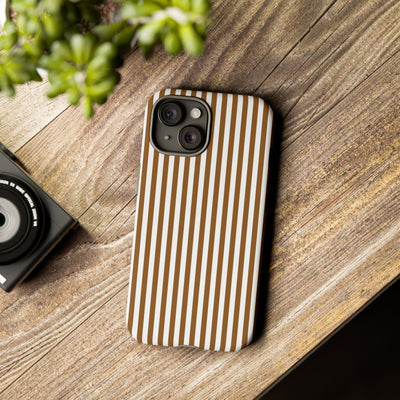 Tough Premium Mocca Brown Stripes Phone Case Gift for Her - For Apple iPhone 16 Pro Max 16e iPhone 15 Pro iPhone Iphone 14 Plus 13 Pro 12 SE XR - Studio40ParkLane