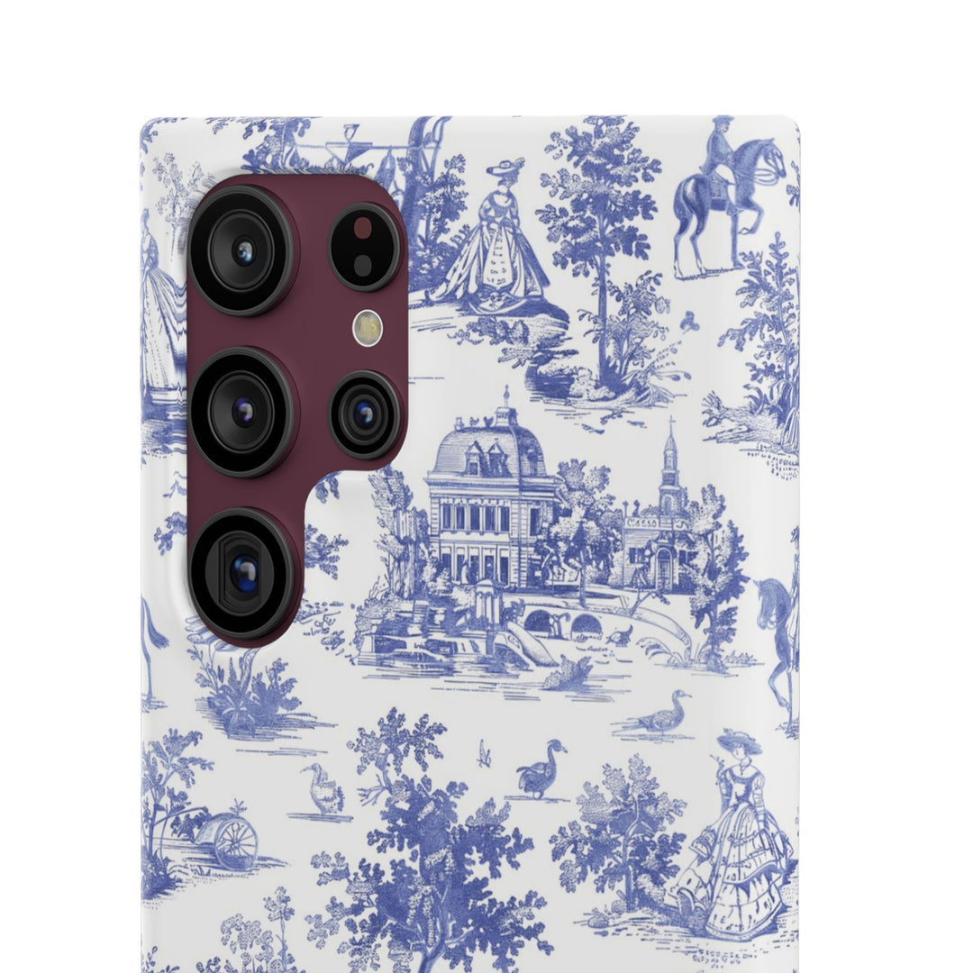 Sleek Snap Blue French Toile Cute Phone Case for iPhone 16 15 14 13 12 11 X Xs Max Xr Pro Plus Samsung Galaxy S24 S23 S22 S21 S20 Note Ultra