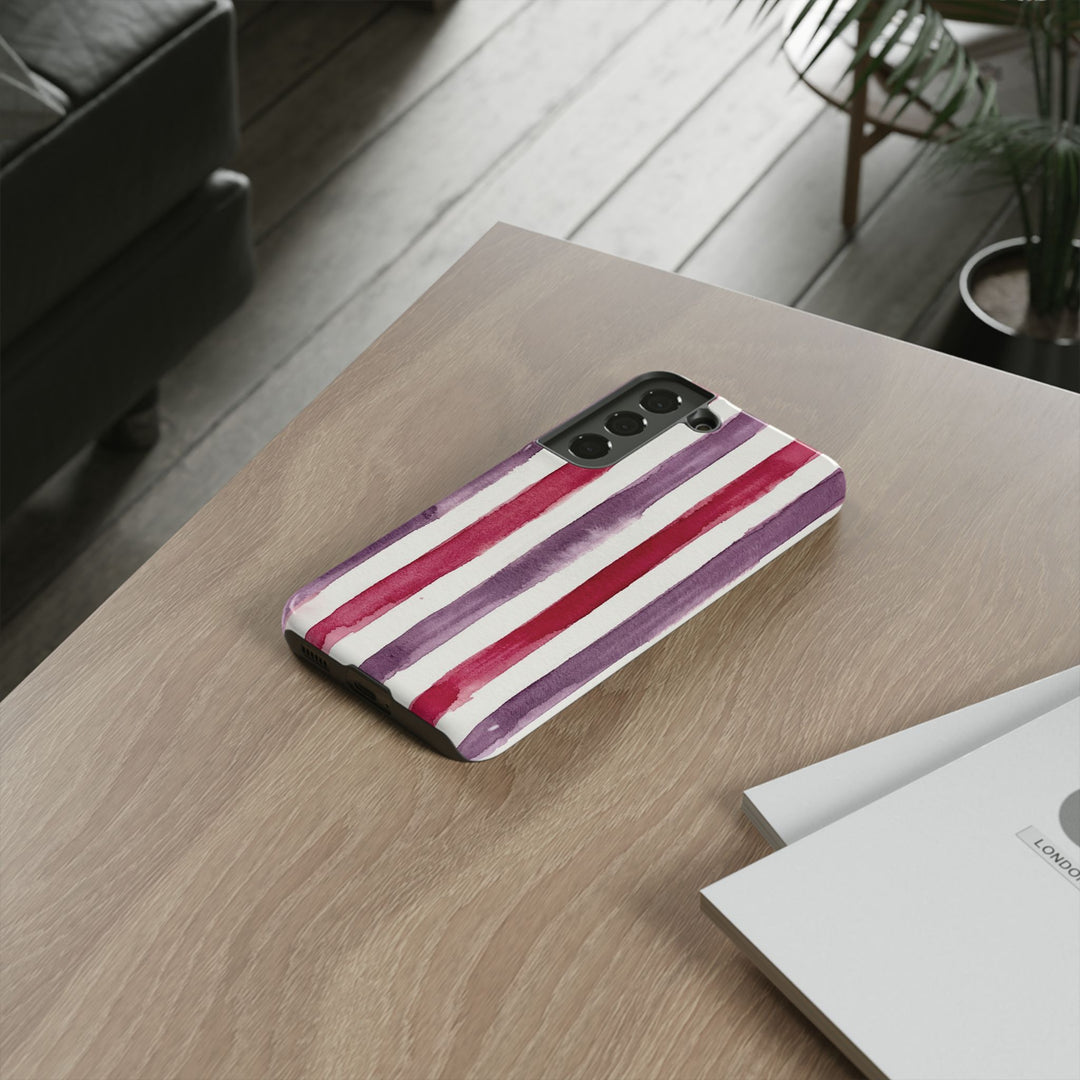 Tough Cute Wine Red Purple Stripes Phone Case, for IPhone 17 Pro Max | Iphone 17 Air, Iphone 16, IPhone 15, 14 13 12, Samsung Galaxy S26, S25, S24, S23 - Studio40ParkLane