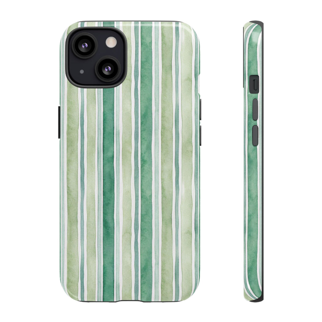 Aesthetic Tough Green Watercolor Stripes Premium Phone Case - For iPhone 17 Pro Max iPhone 16 Pro iPhone 15 Iphone 14 Plus 13 Pro 12 11 10 - Studio40ParkLane