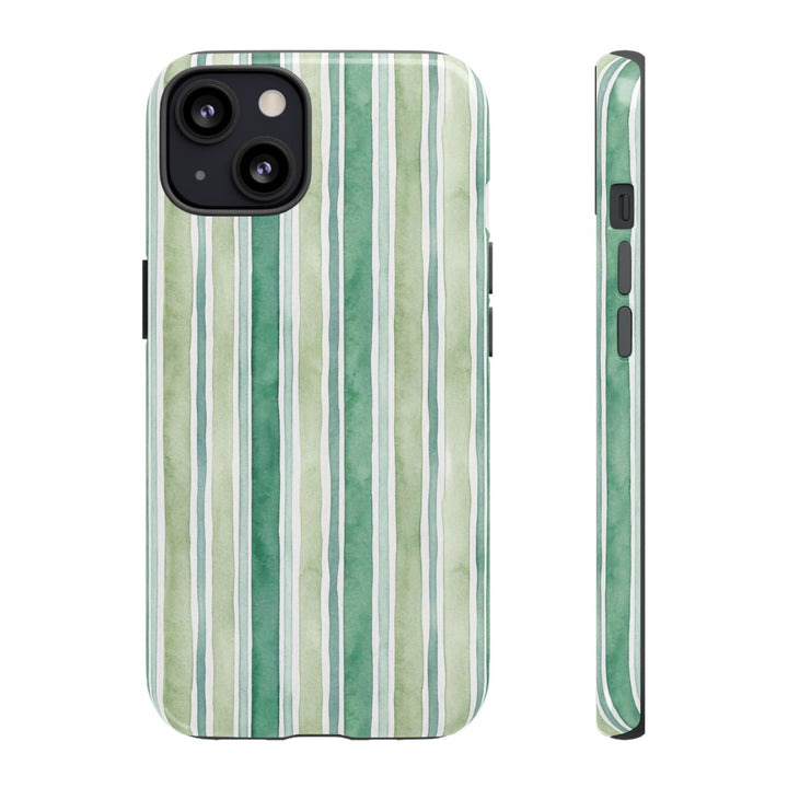 Aesthetic Tough Green Watercolor Stripes Premium Phone Case - For iPhone 17 Pro Max iPhone 16 Pro iPhone 15 Iphone 14 Plus 13 Pro 12 11 10 - Studio40ParkLane