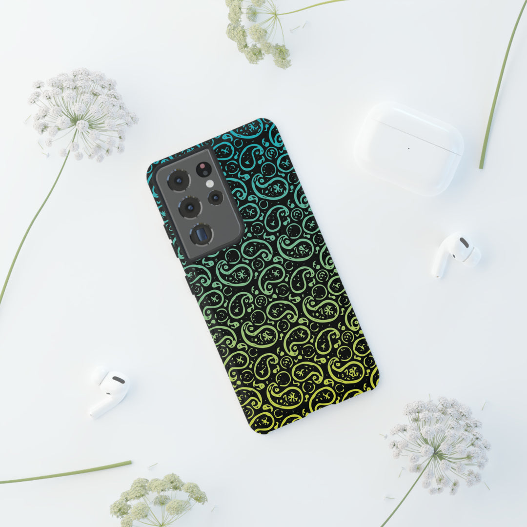 Cute Samsung Phone Case | Aesthetic Samsung Phone Case | Paisley Blue Yellow Black | Galaxy S23, S22, S21, S20 | Luxury Double Layer | Cool - Studio40ParkLane