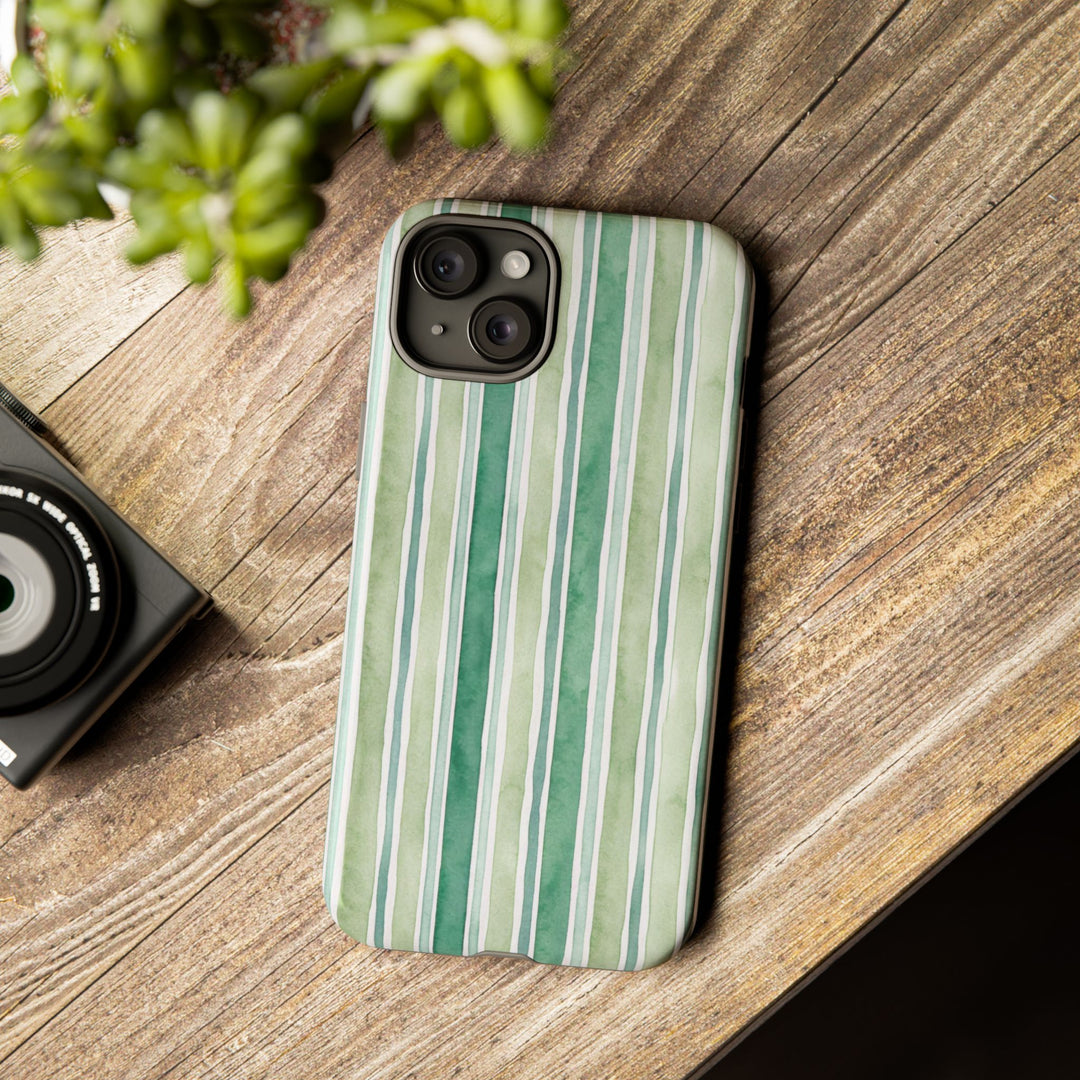 Aesthetic Tough Green Watercolor Stripes Premium Phone Case - For iPhone 17 Pro Max iPhone 16 Pro iPhone 15 Iphone 14 Plus 13 Pro 12 11 10 - Studio40ParkLane