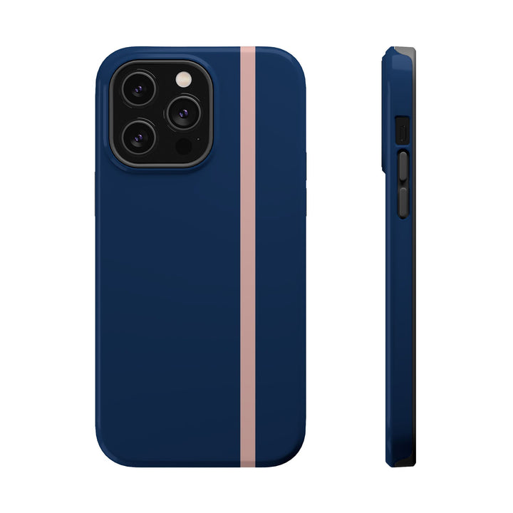 MagSafe Navy Blue Blush Pink Stripe Tough Phone Case iPhone 18 17 16 15 14 13 Pro Max Samsung Galaxy S26 Dual Layer Modern Luxury Cover - Studio40ParkLane