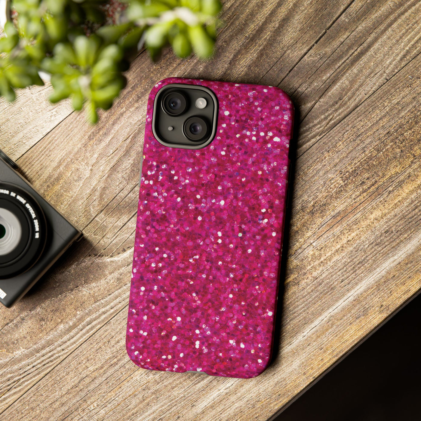 Chic Pink Faux Play on Glitter Effect Cute Phone Case, for IPhone 16 pro Max | Iphone 15, Iphone 14, IPhone 13 Case, 11 8 7, Samsung Galaxy S24, S23, S22, S21, 2 Layer Protection