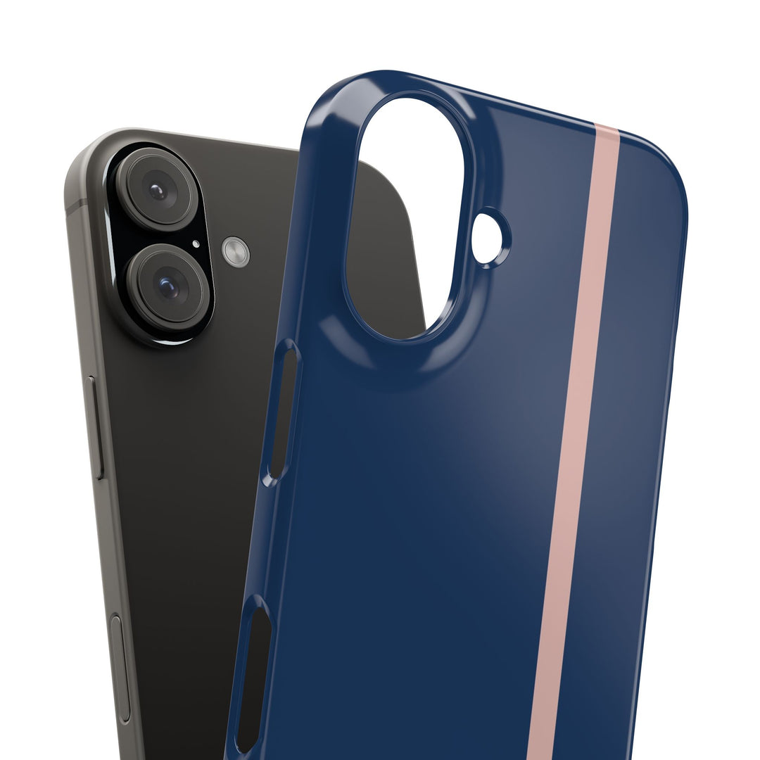Sleek Navy Blue Pink Stripe Snap Phone Case for iPhone 18 17 16 15 14 13 Pro Max, Samsung Galaxy S26 S25 Ultra Lightweight Cute Phone Case - Studio40ParkLane